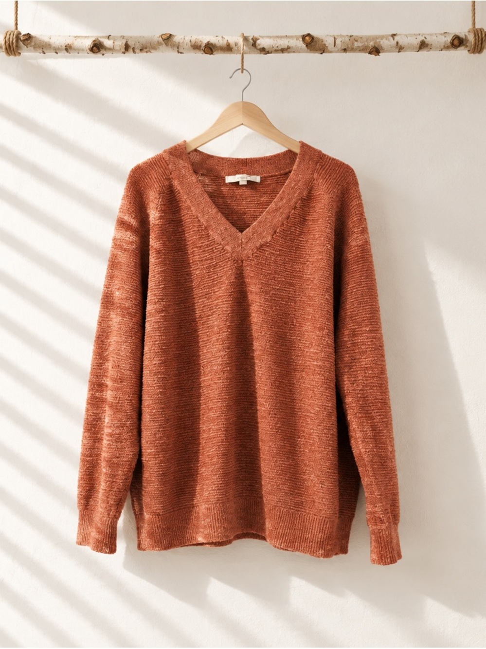 Loft V-Neck Cozy Chenille Sweater in Rust
